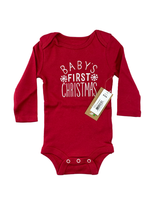 Joe Fresh Red Long Sleeve Onesie with "Baby's First Christmas" 0-3M