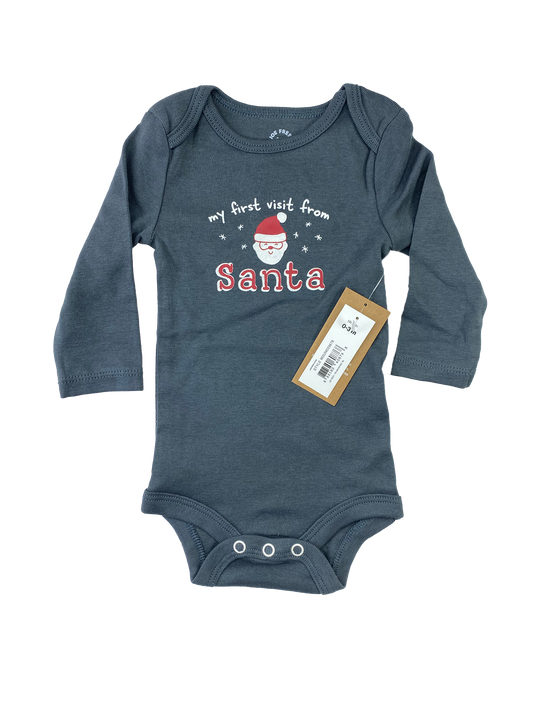 Joe Fresh Grey Long Sleeve Onesie with "My First Visit From Santa" 0-3M