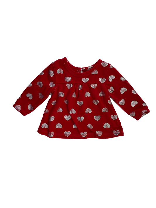 George Red Fleece Pull-Over Sweater with Silver Hearts 3-6M