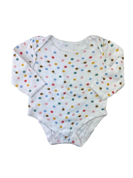 ❗️Stain: White Long Sleeve Onesie with Dots & Bees 3-6M