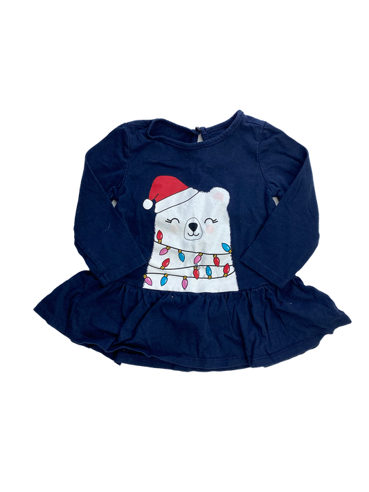 George Navy Long Sleeve Shirt with Polar Bear & Christmas Lights 18-24M