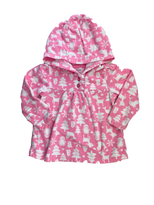 Child of Mine Pink Fleece Pull-Over Sweater with Christmas Trees 18M