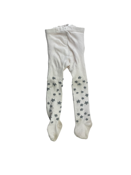 White Tights with Silver Stars 12-24M