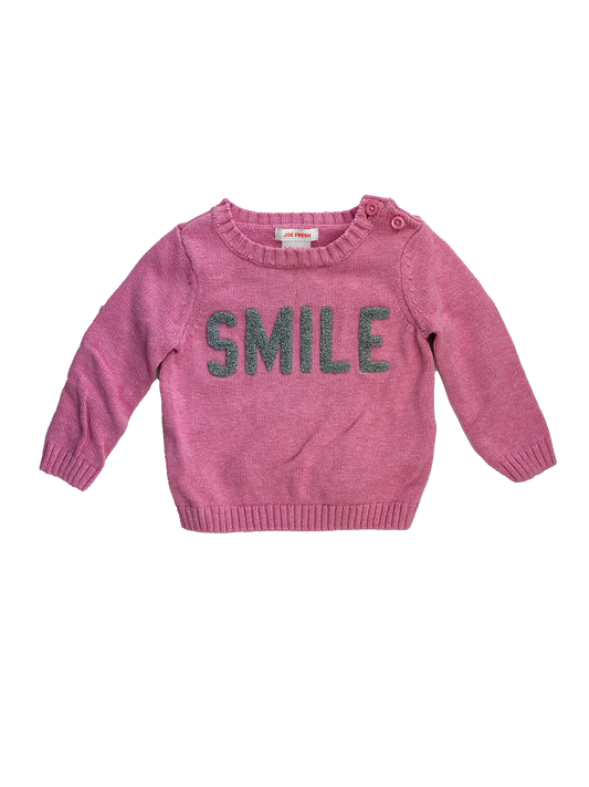 Joe Fresh Pink Knit Pull-Over Sweater with "Smile" 6-12M