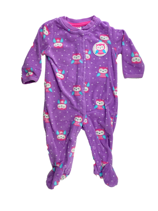 Baby Mode Purple Fleece Footed Sleeper with Owls 6-9M