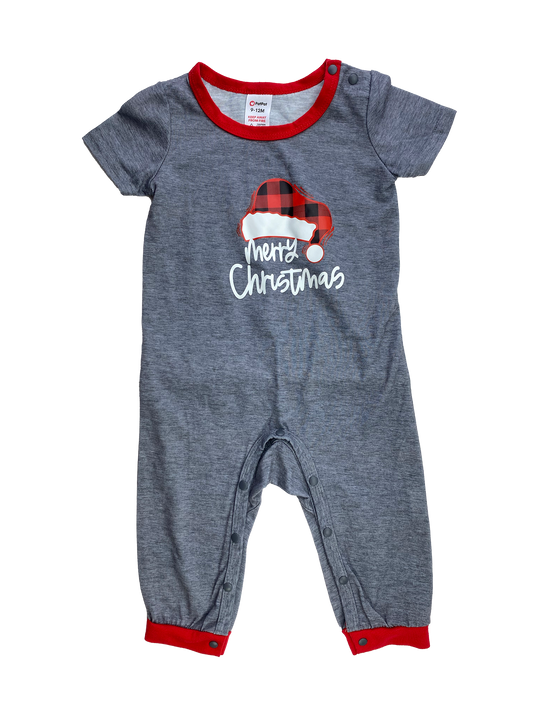 Pat Pat Grey Short Sleeve Jumpsuit with "Merry Christmas" 9-12M