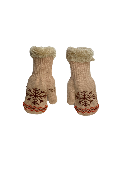Beige Knit Mittens with Snowflakes Baby - Toddler