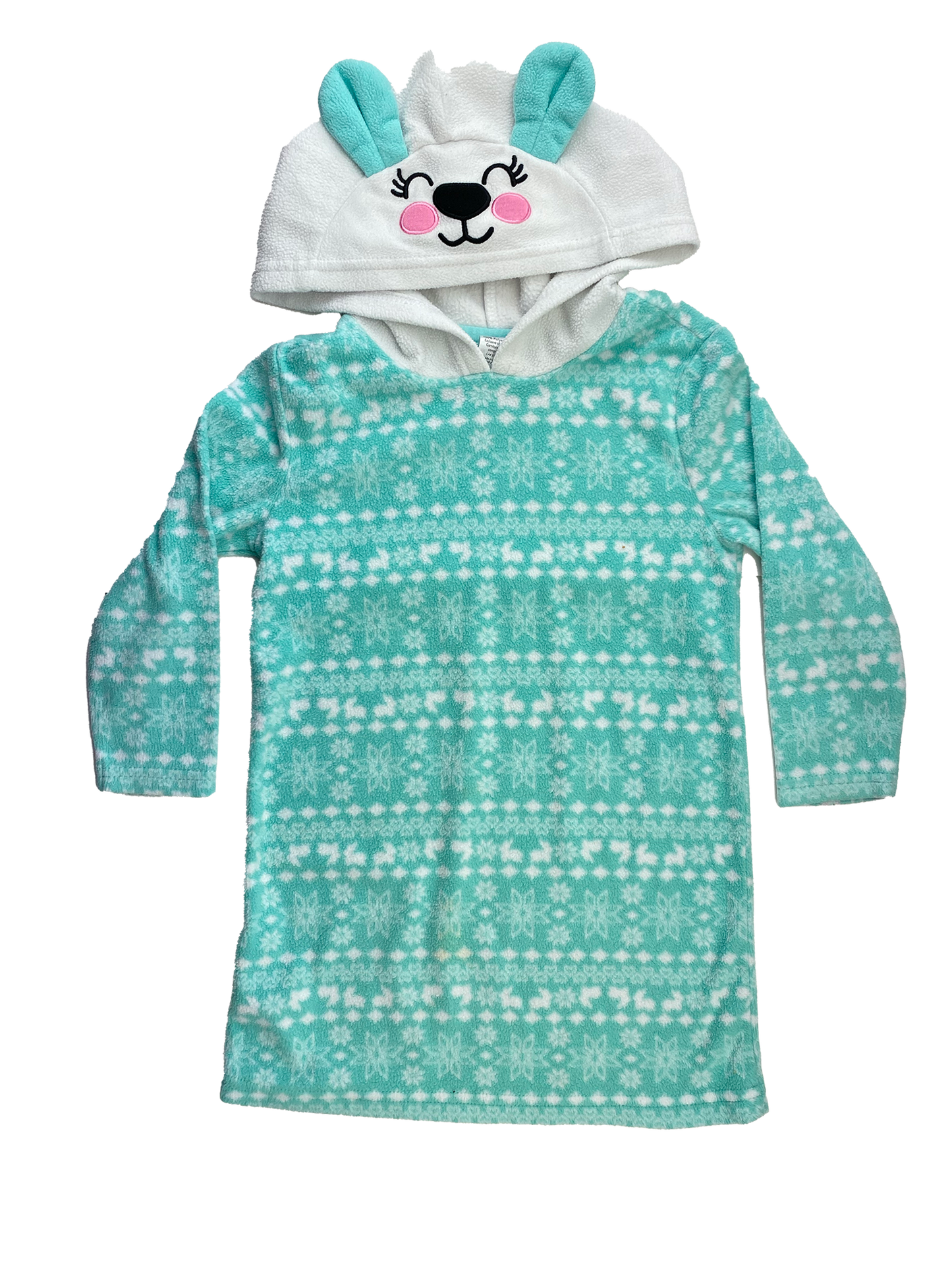 ❗️Stain: George Turquoise Fleece Dress with Snowflakes & Bear Hood 3T