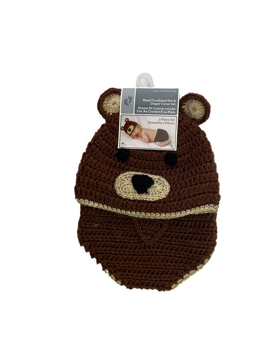 Crochet Bear Set Hat & Diaper Cover 0-9M