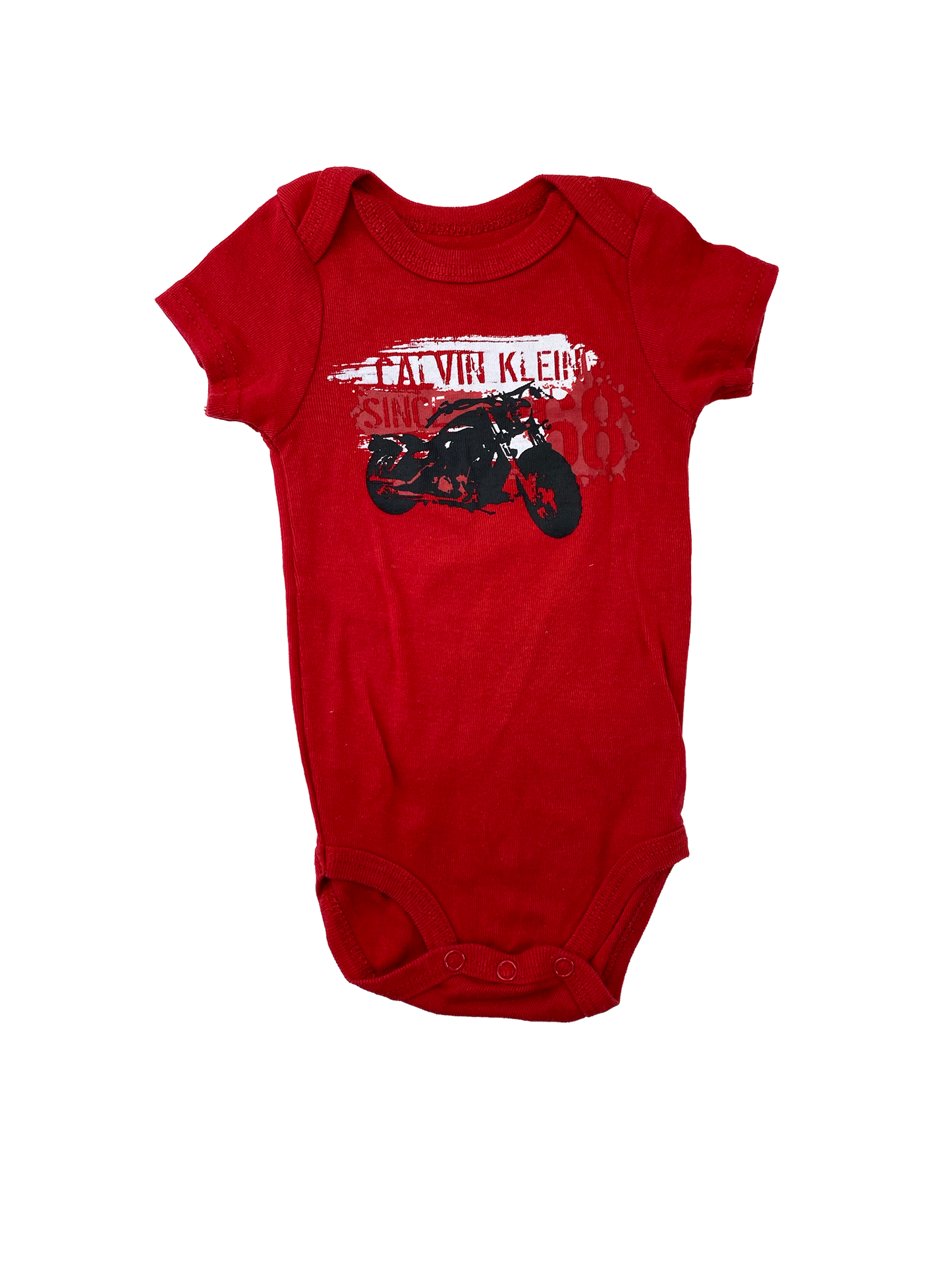 Calvin Klein Red Onesie with Motorcycle 0-3M