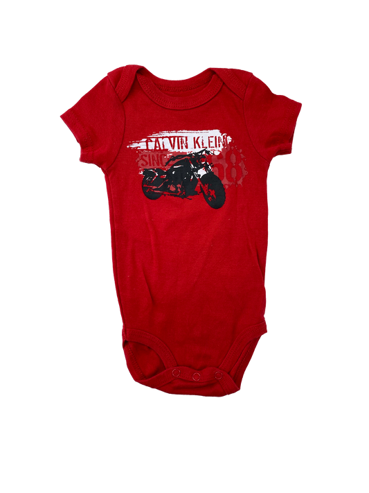 Calvin Klein Red Onesie with Motorcycle 0-3M