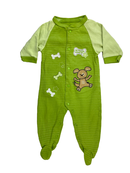 Baby Beginnings Green Footed Sleeper with Puppy 3-6M