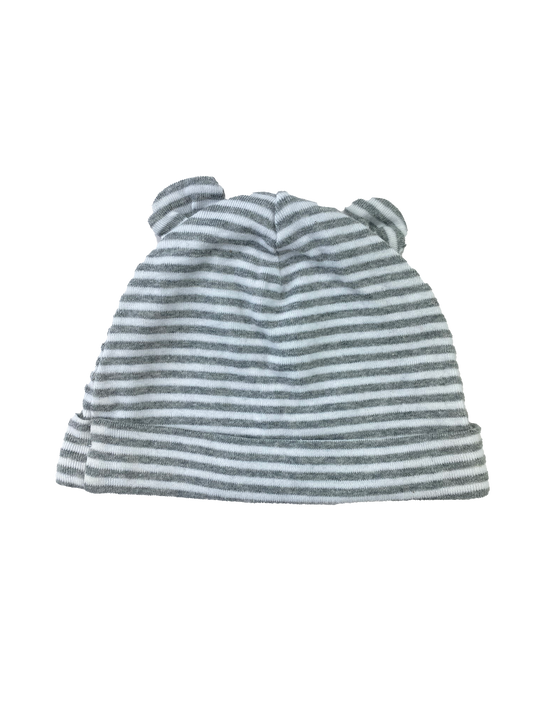 Baby Gap White & Grey Striped Beanie with Ears 6-12M