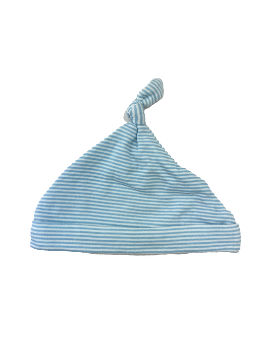 Simple Basics Blue & White Striped Top Knot Beanie 3M