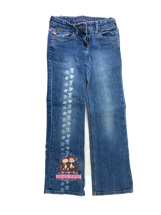 Bobby Jack Boot Cut Dark Wash Jeans with Embroidered Monkeys 8-9