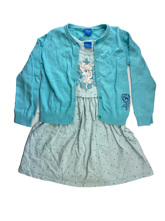 ❗️Stained: Disney 2-Piece Set Teal Cardigan with Dress and Elsa 7