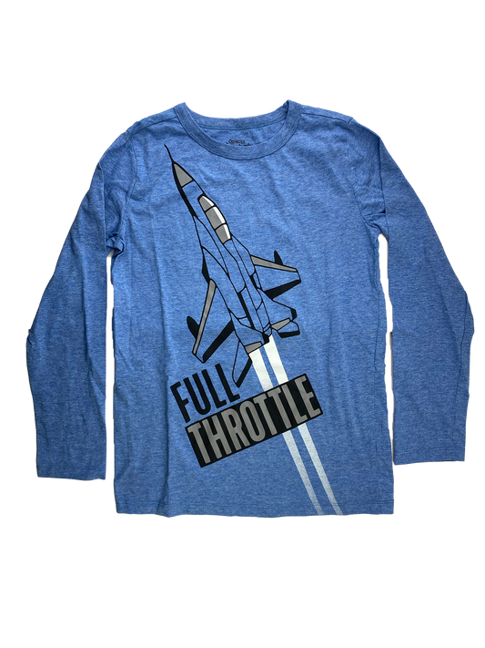 OshKosh Blue Long Sleeve Shirt with Jet "Full Throttle" 10-12