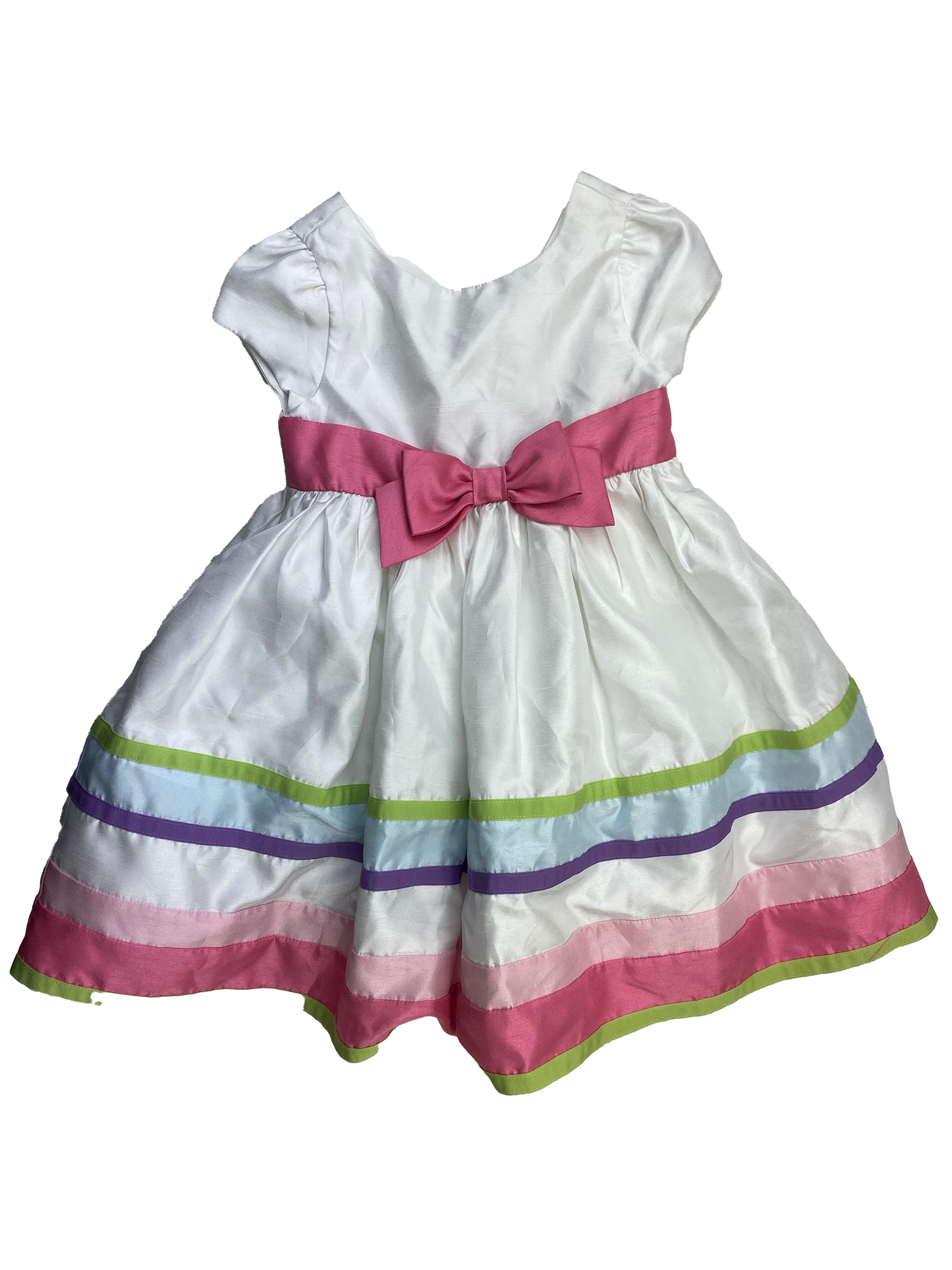 Gymboree White Dress with Colourful Stripes & Pink Bow 3T