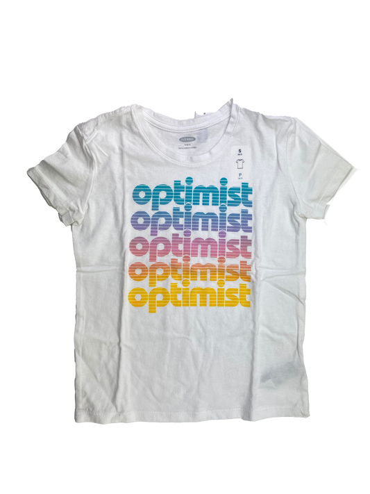 Old Navy White T-Shirt with "Optimist" 6-7