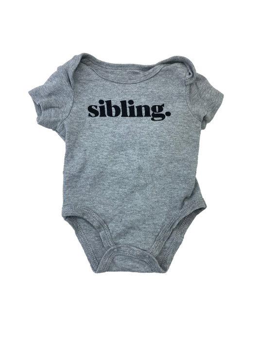 Indigo Grey Onesie with "Sibling" 0-3M