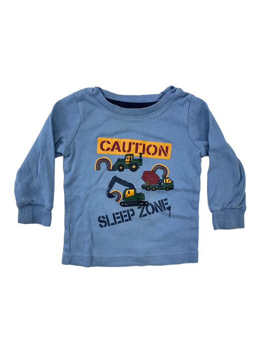 George Blue Long Sleeve PJ Top with "Caution, Sleep Zone" 6-12M