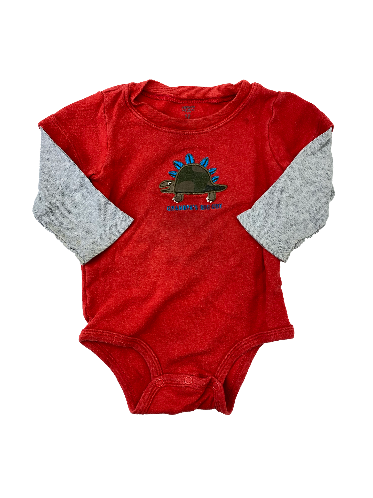 ❗️Stain: Carter's Red Long Sleeve Onesie with "Grandpa's Big Guy" 12M