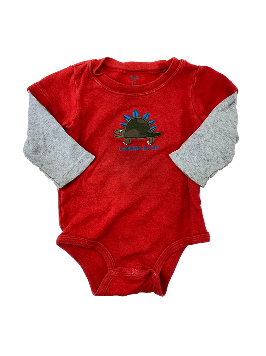 ❗️Stain: Carter's Red Long Sleeve Onesie with "Grandpa's Big Guy" 12M