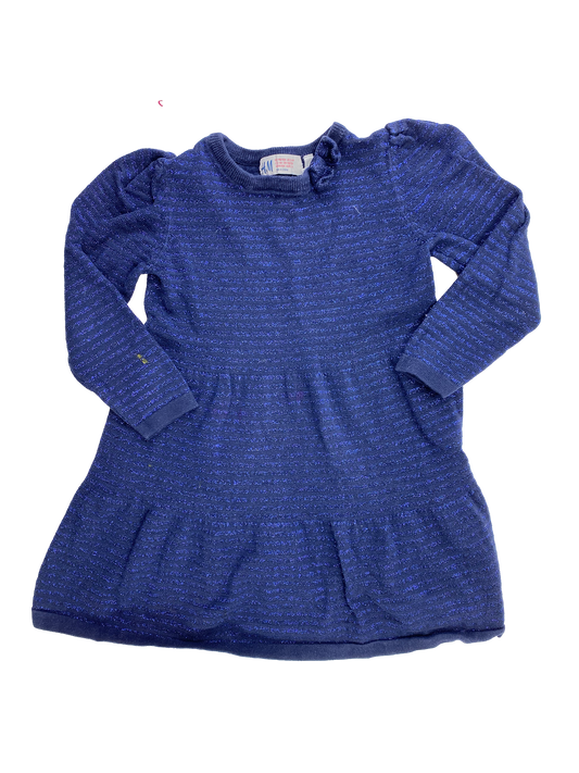 ❗️Small Stain: H&M Navy Long Sleeve Sparkly Dress 2-4T