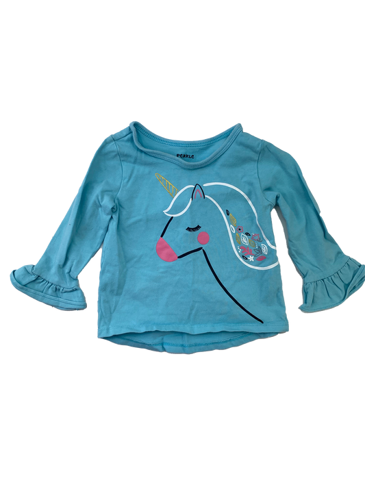 Pekkle Teal Long Sleeve Shirt with Unicorn 12M