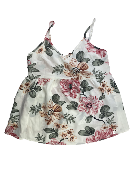 Shein White Maternity Tank Top with Flowers S
