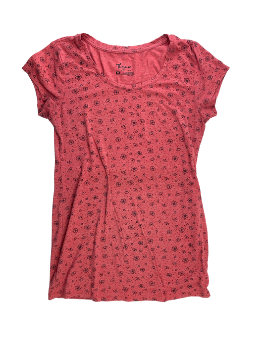 Thyme Red Maternity T-Shirt with Flowers S