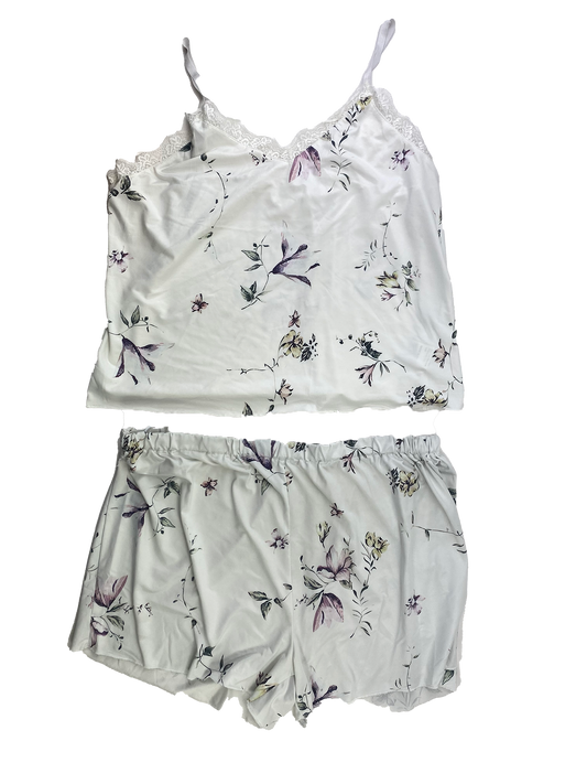 White Maternity PJ Set with Flowers M