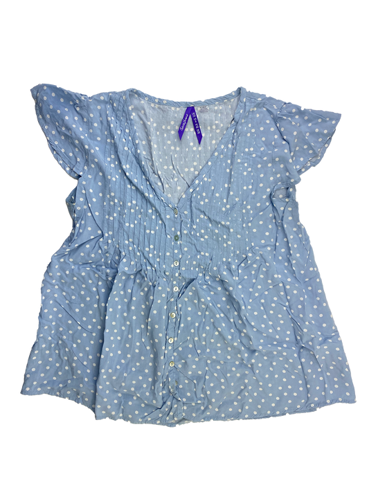 Seraphine Blue Cap Sleeve Maternity Blouse with White Dots 6