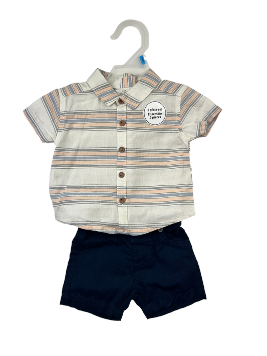 George 2-Piece Button-Up Shirt with Flat Front Shorts 0-3M