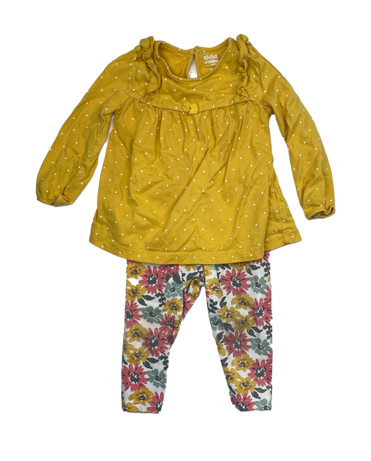 ❗️Stain: Child of Mine 2-Piece Set with Yellow Top & Floral Leggings 18M