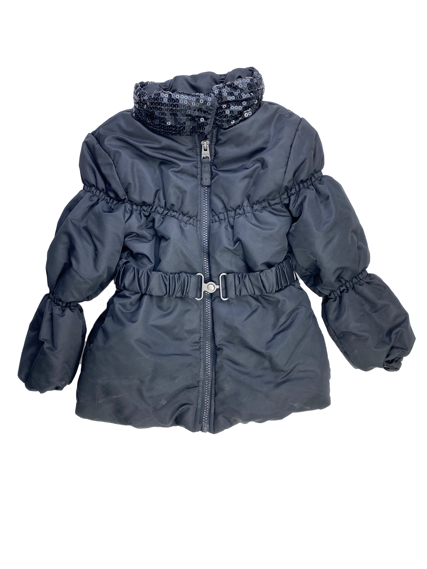 The Children's Place Black Winter Jacket with Sequins & Belt 4