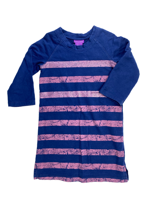 Navy Long Sleeve Dress with Pink Stripes 7