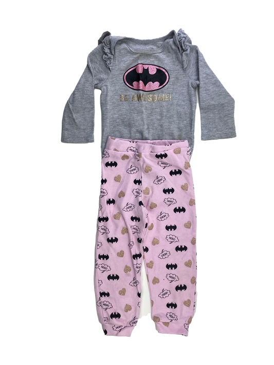 ❗️Stained: Batman 2-Piece Set Long Sleeve Onesie with Pink Pants 18-24M
