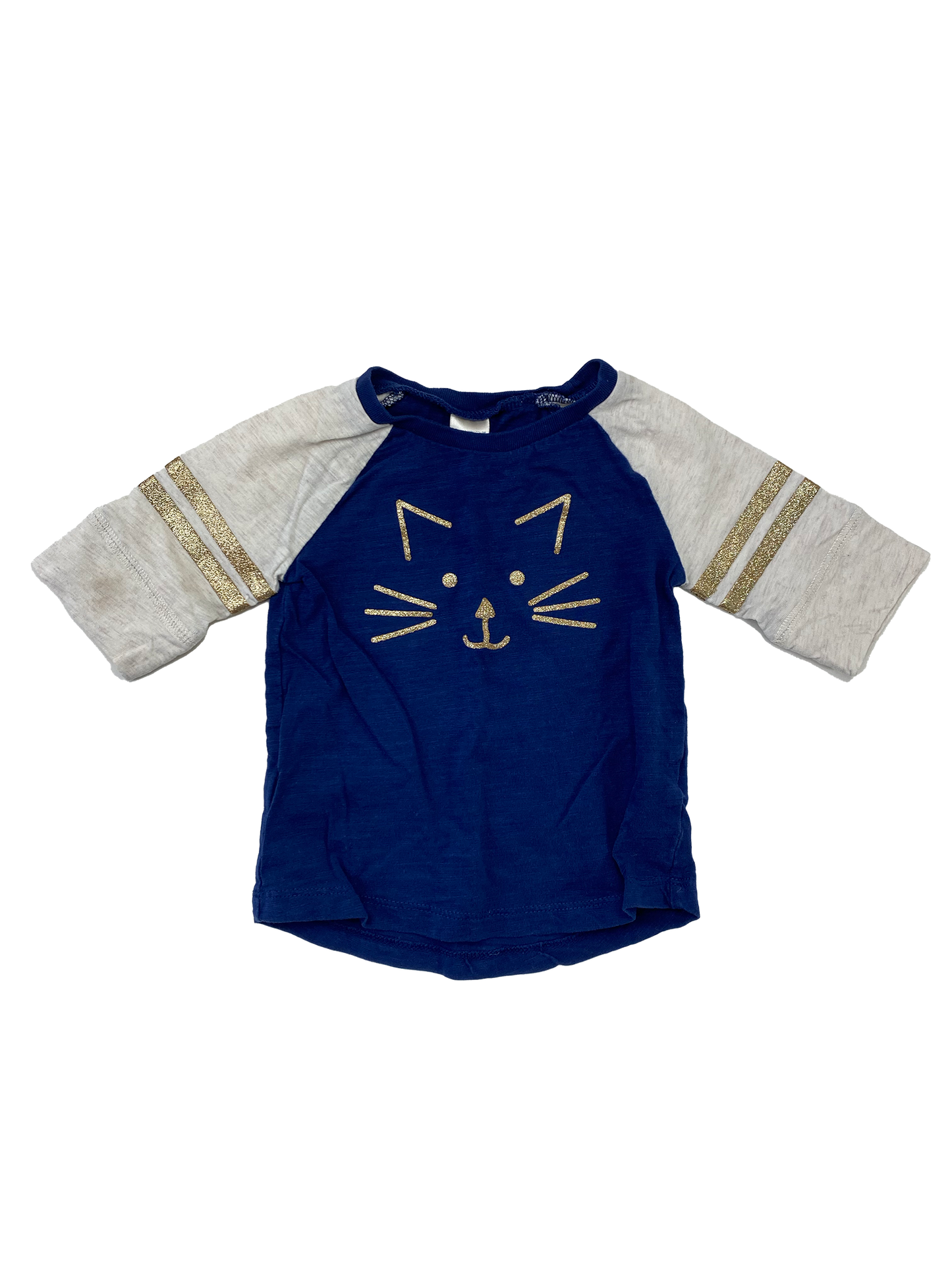 OshKosh Navy Raglan 3/4 Sleeve with Cat Face 12M