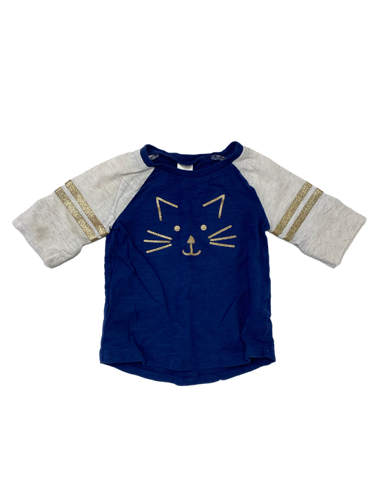 OshKosh Navy Raglan 3/4 Sleeve with Cat Face 12M