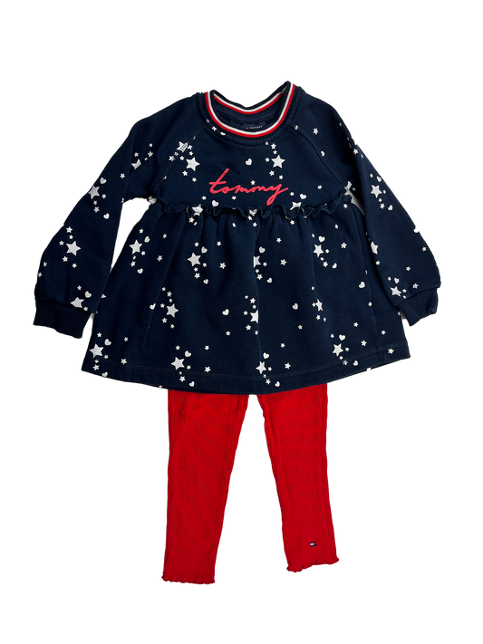Tommy Hilfiger 2-Piece Set Navy Sweater & Red Leggings 3T