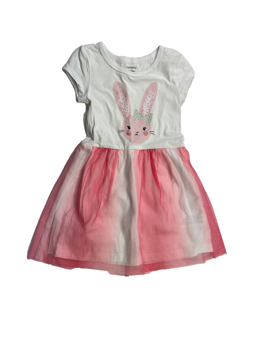 Carter's White & Pink Dress with Bunny 3T