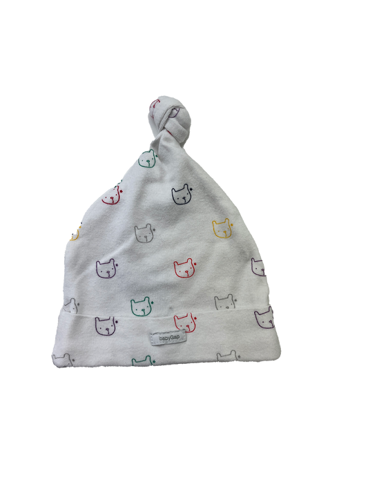 Baby Gap White Top Knot Beanie with Bears 3-6M
