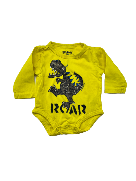 OshKosh Yellow Long Sleeve Onesie with "ROAR" Dinosaur 3M