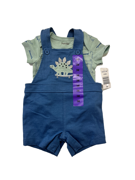 Pekkle 2-Piece Set Navy Overalls with Green Onesie 3M