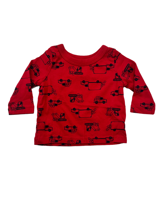 Joe Fresh Red Long Sleeve Shirt with Construction Trucks 0-3M