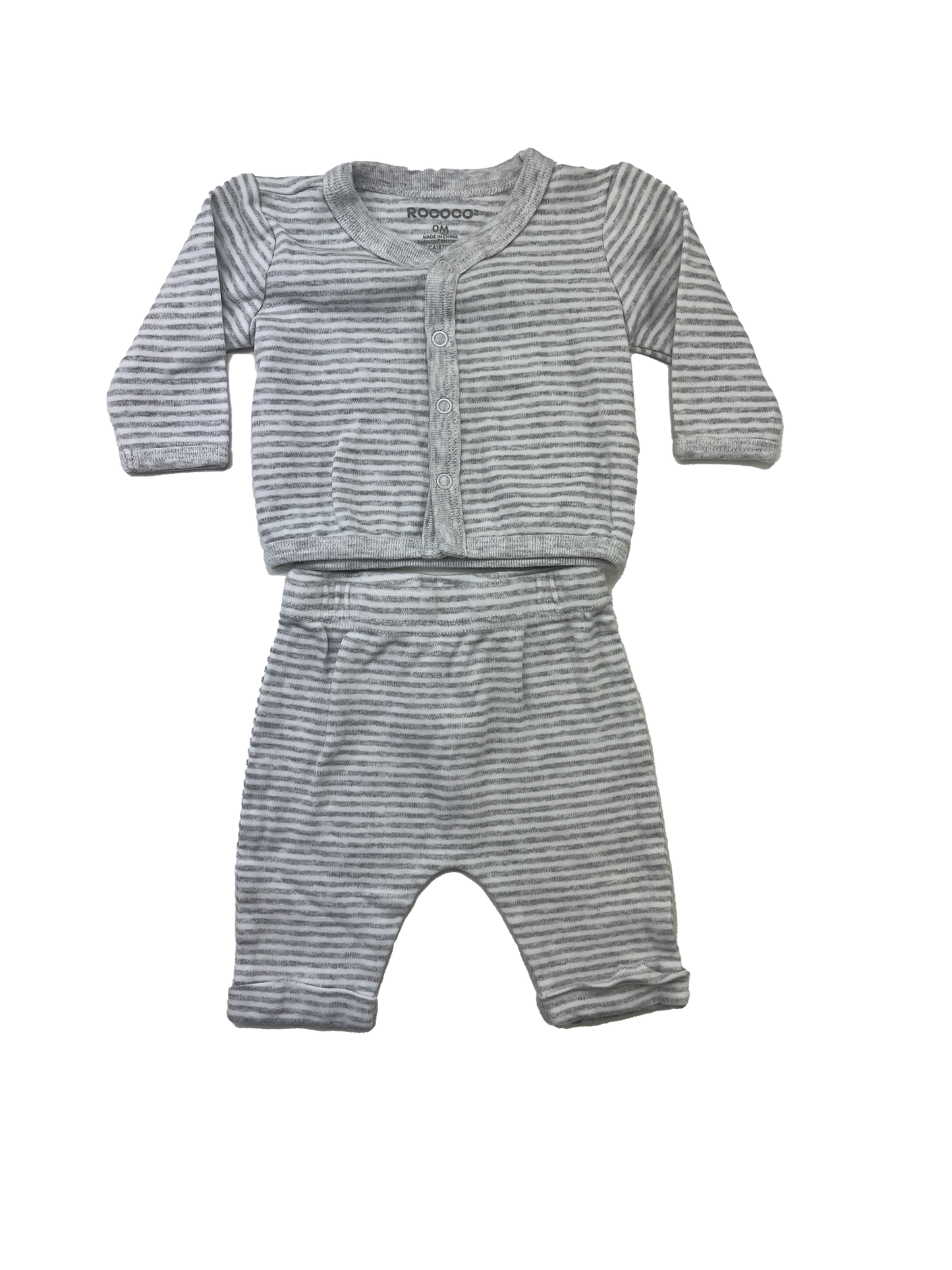 Roco Co Grey & White Striped 2-Piece Set Cardigan and Pants NB