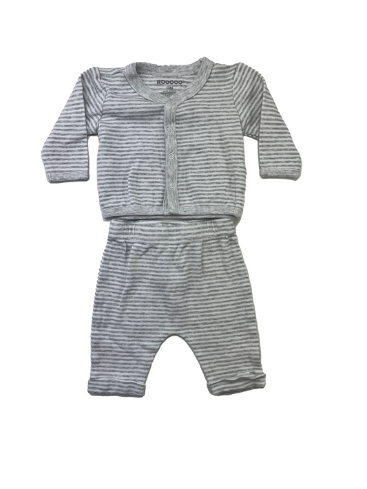 Roco Co Grey & White Striped 2-Piece Set Cardigan and Pants NB