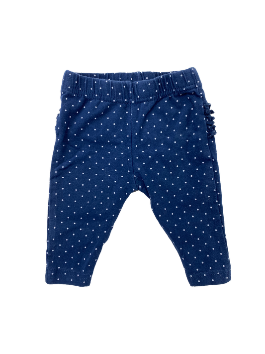 Navy Ruffle Leggings with White Polka Dots NB