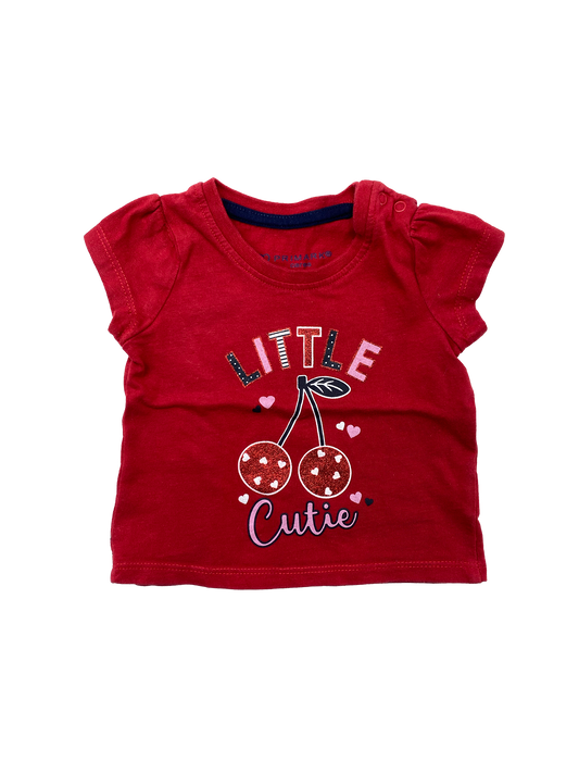 Primark Red T-Shirt with Cherries & "Little Cutie" 0-3M